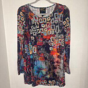 ZAZA Couture Pour La Femme Jewel Print 3/4 Sleeve Women's Size Medium EUC T16